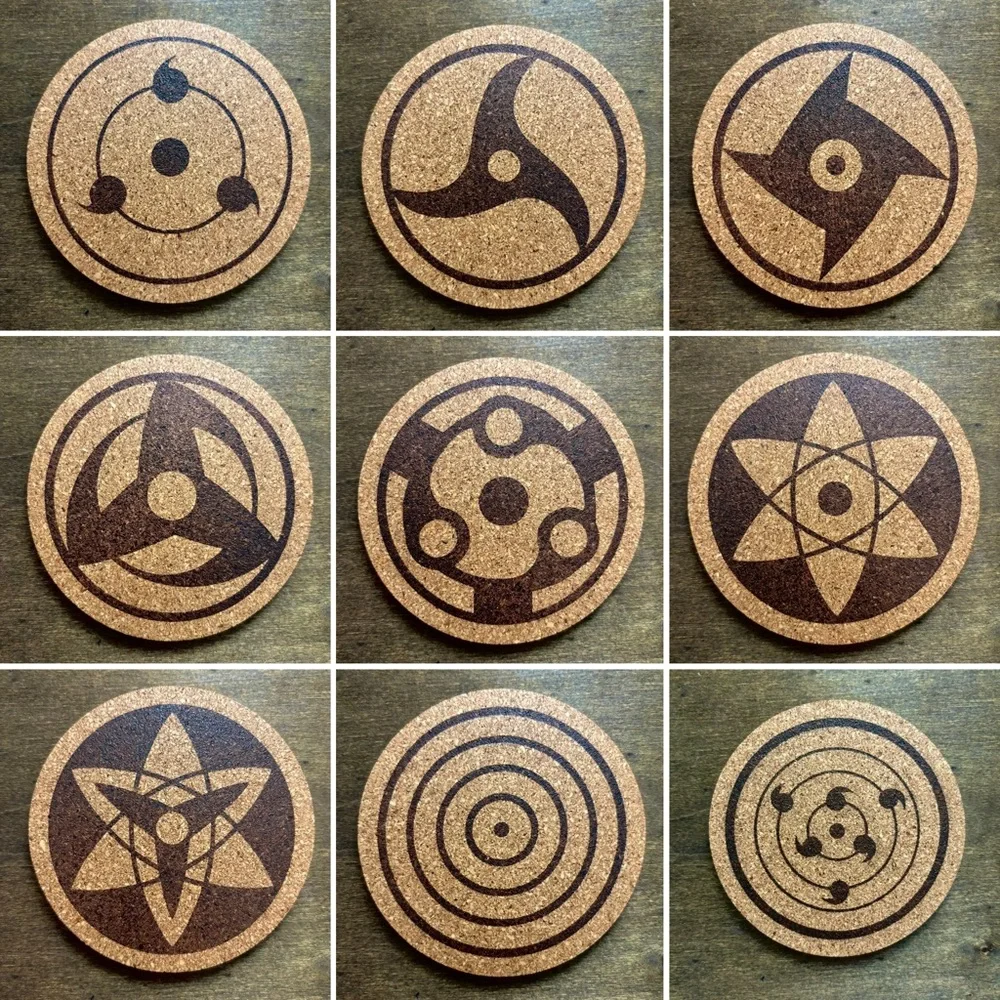 Naruto Dojutsu Anime Eyes Cork Coasters Lot of 9